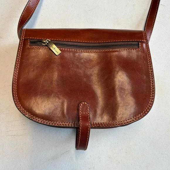 Gianni Conti Brown Leather Crossbody Saddle Bag Adjustable Strap - Picture 7 of 9